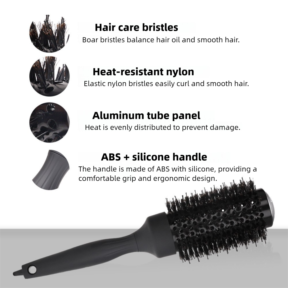 Poignée ronde brosse roulante baril rond avec queue pointue droite sergé peigne à cheveux antistatique noir cheveux friser brosse Salon