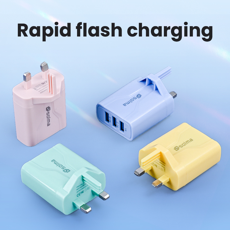 UK Standard 3-poorts USB-reislader Macaron Color Mobiele stekker Universele oplader in muurstijl
