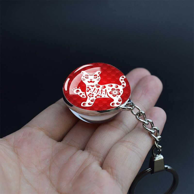 Tiger Picture Keychain Crystal Ball Jewelry Year of The Tiger Year Glass Ball Jewelry 35MM Keychain Year for Family: 9