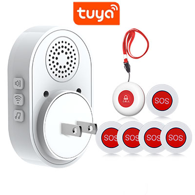 Topvico Wifi bouton de panique alarme prévention des chutes pour personnes âgées démence RF433mhz sans fil lit alarme soignant téléavertisseur Tuya APP: WHITE