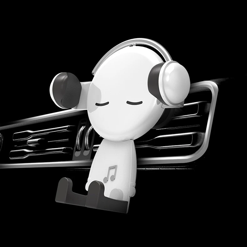 Cute Rotation Car Phone Holder Mr. Music Cartoon Phone Stand Mount Bracket Gravity Triangle Fixed Telescopic Mount Holder: black