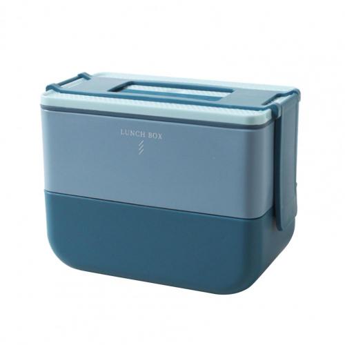 Rectangle Lunch Box Double-layer Food Storage Lunchbox Microwave Heating Food Container Bento Box Kitchen Organizer Food Box: Blue B