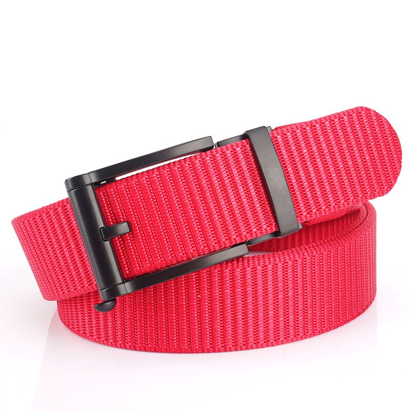 Deepeel 1pc 3.5*120cm canvas riem met automatische gesp, zonder tanden, tankpatroon, dikke nylon tailleband, heren outdoor vrijetijdsriem: Zwart-rood