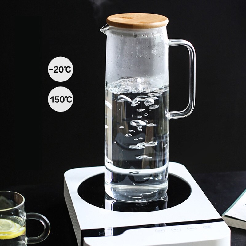Glas Water Pot Koud Water Fles Handvat Waterkoker Transparant Hittebestendig Sap Theepot Pitcher Water Waterkoker 1.2L 1.5L