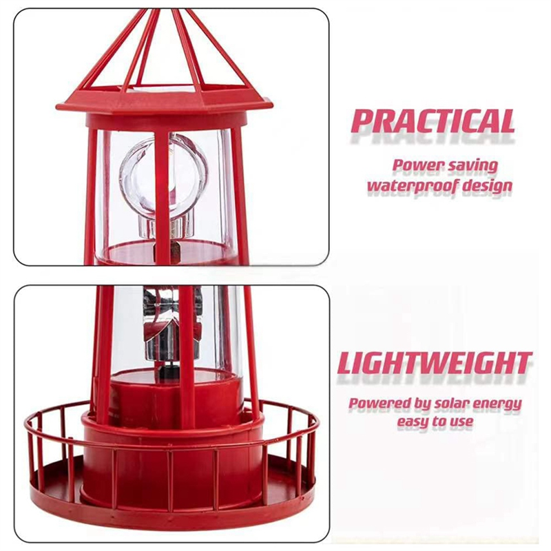 Solarbetriebener LED-Leuchtturm, um 360 Grad drehbare Lampe, Hofdekoration, wasserdichte Gartentürme, Statuenlichter A