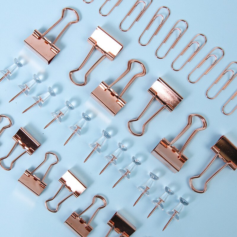 Coloffice Korean Metal Binder Clip Push Pin Paper Clip Set Color Students Business Stationery School Office Supplies