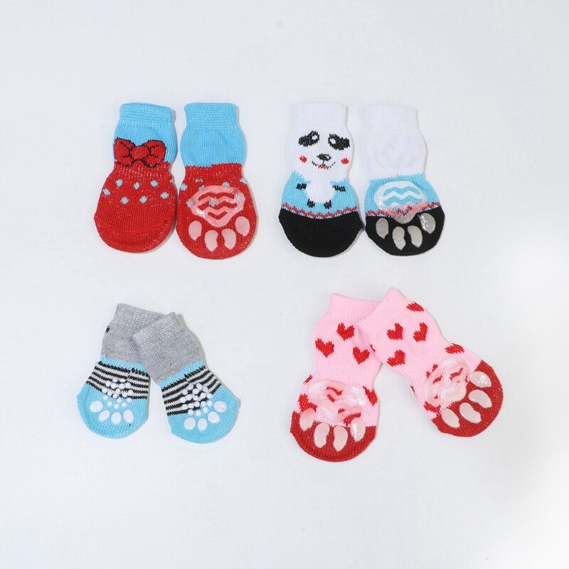 4pcs/set Pet Dog Socks Soft Cotton Anti-Slip Warm Antiskid Paws Dirts Away Easy Washing Indoor Dogs Cat Cotton Shoe Socks