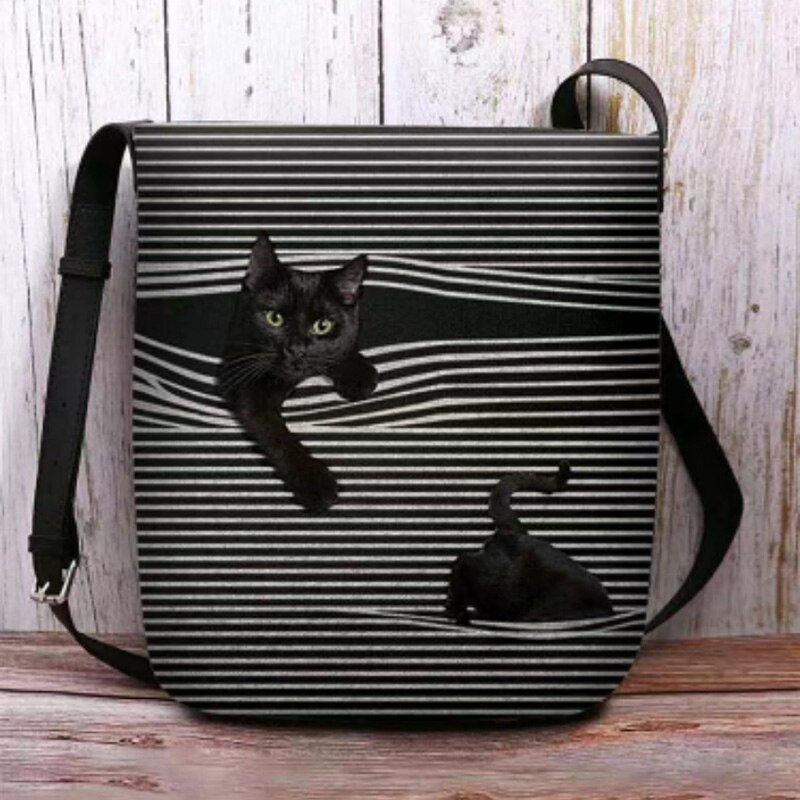 Women Clock and Cat Printing Messenger Bag Vintage Tassel Bag Lady All-match Pack for Women: 11