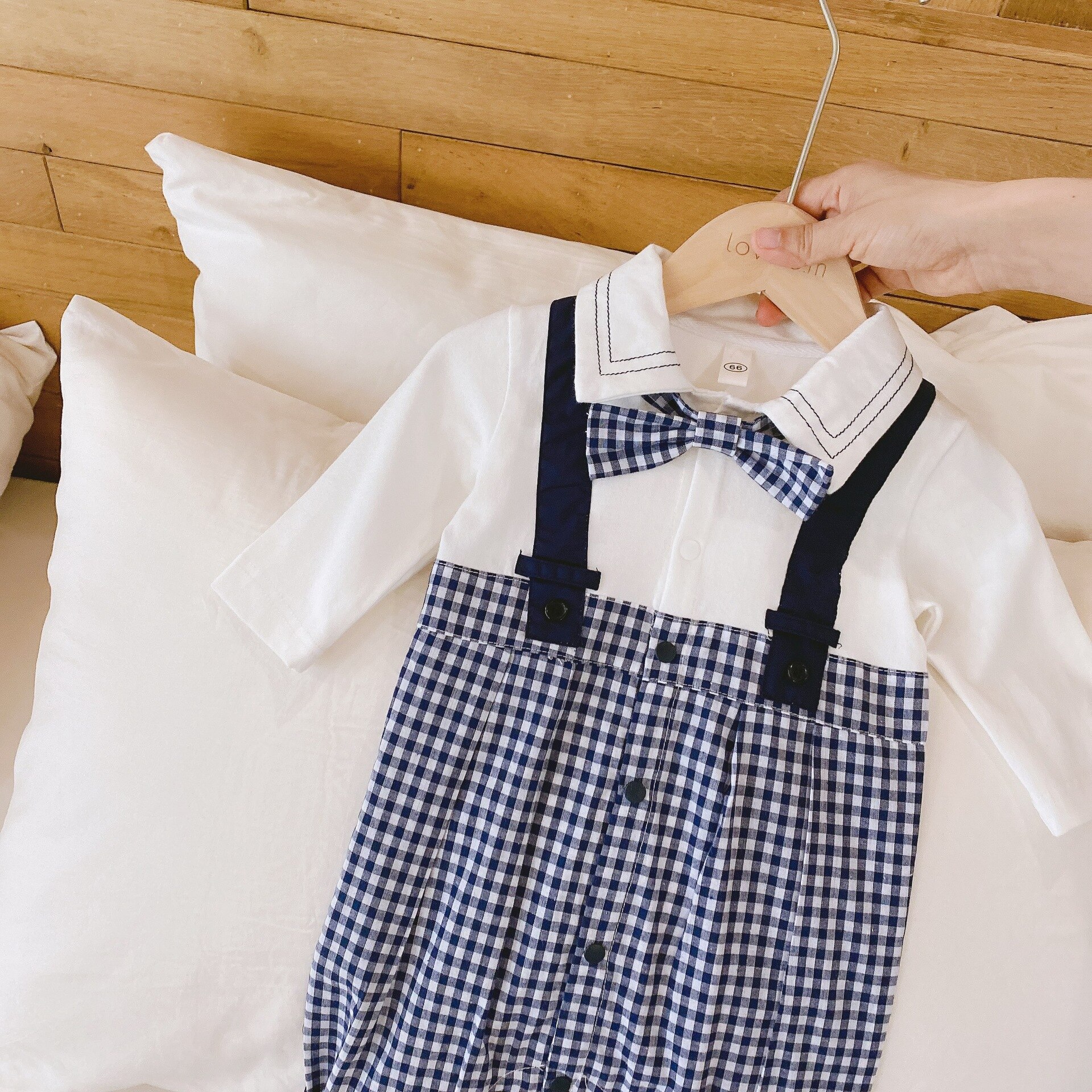 herbst Baby Junge Band Gefälschte Zwei-Stück Plaid Lange Ärmeln Krabbeln Kleidung Baby jungen kleidung