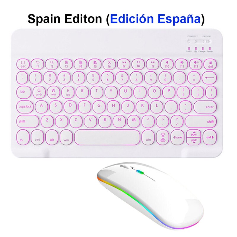 SeenDa Backlit Wireless Keyboard and Mouse Set Rechargeable Bluetooth-compati Keyboard Mouse for iPad Air Pro Samsung Huawei: Spain White 