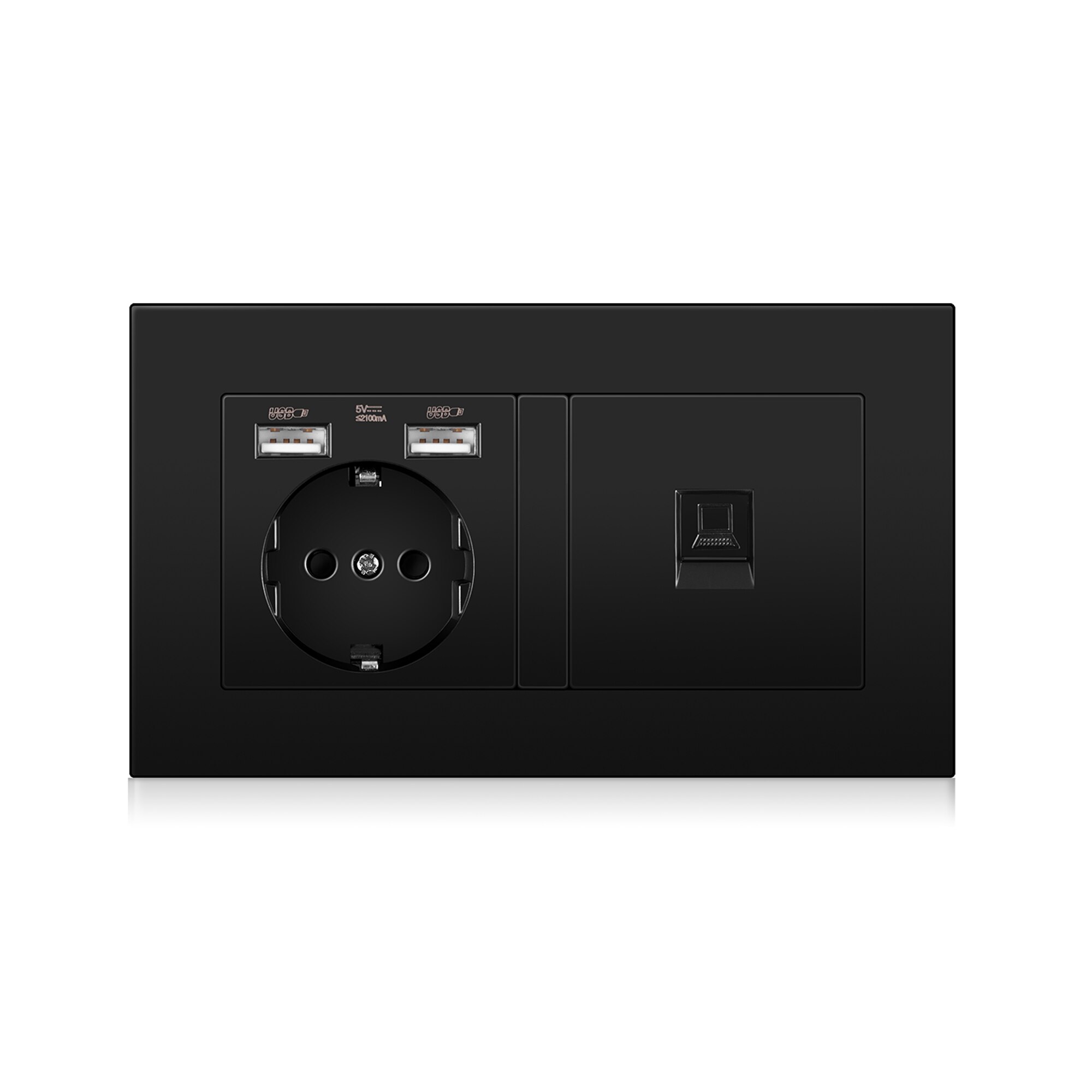 Germany home Wall Power Socket With DIY socket RJ45 switch TV computer Retardant PC panel 146*86mm Electricity outlet,Black