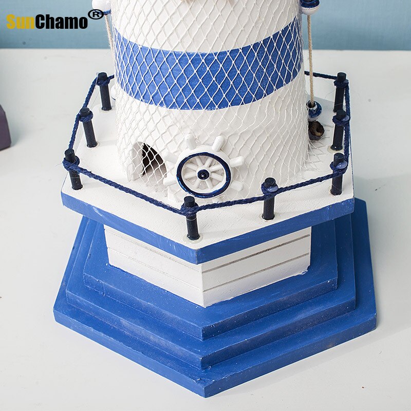 Stripe Lighthouse Simulation Model Mediterranean Wooden Handicraft Home Decorations Creativity Marine Style Decor Arts and Craft