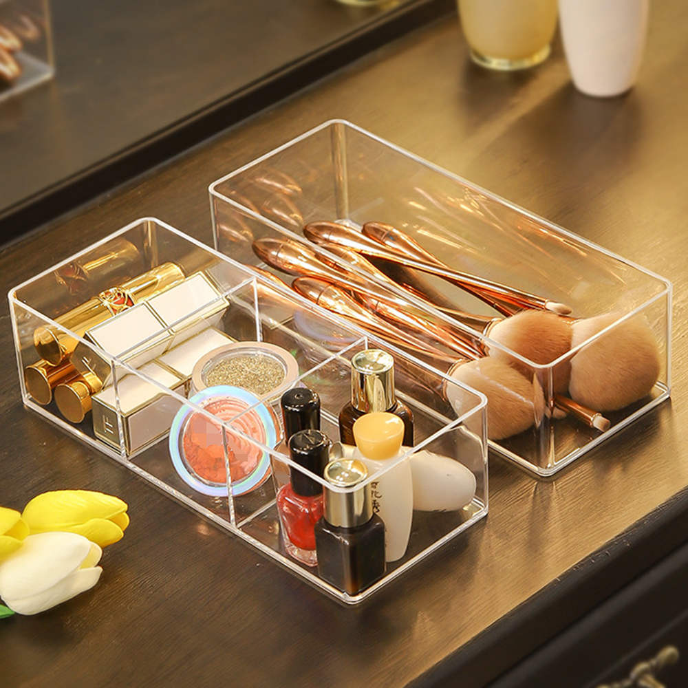 2022 Transparent Acrylic Makeup Layered Storage Box Dressing Table Cosmetic Lipstick Finishing Grid Box Desktop Drawer Storage