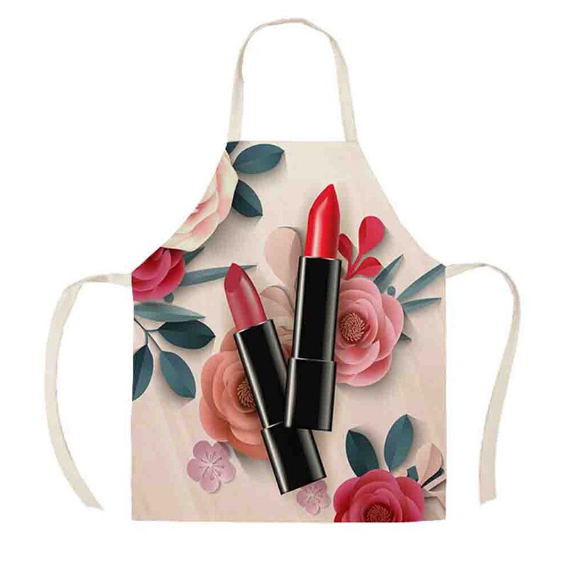 Delantal de algodón y lino con adorable esmalte para uñas, utensilios de limpieza para el hogar, cocina, dibujos animados