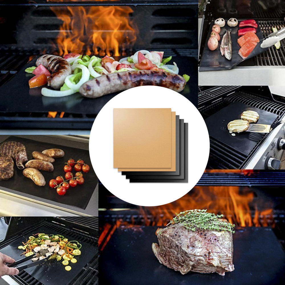 Bbq grillmåtte genanvendelig non-stick bageplade måtte varmebestandig grill kobber grill måtte pad madlavning ovn køkkenredskaber