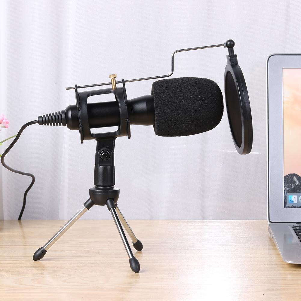 USB 2.0 Microphone 1.8m Cable Wired Condenser PC Microphone Studio Mic with Stand Clip for Recording/Live/Broadcast