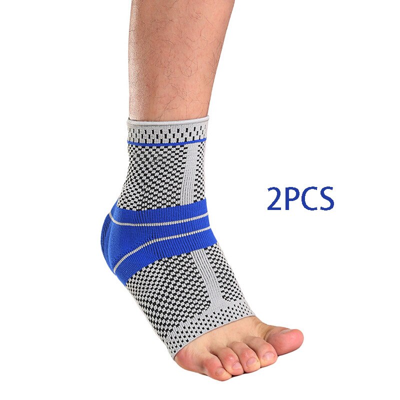 Elastische Siliconen Enkel Ondersteuning Fitness Compressie Enkel Anti-Verstuiking Protector Basketbal Voetbal Tennis Fitness Enkel Guard: Blue 2pcs / M