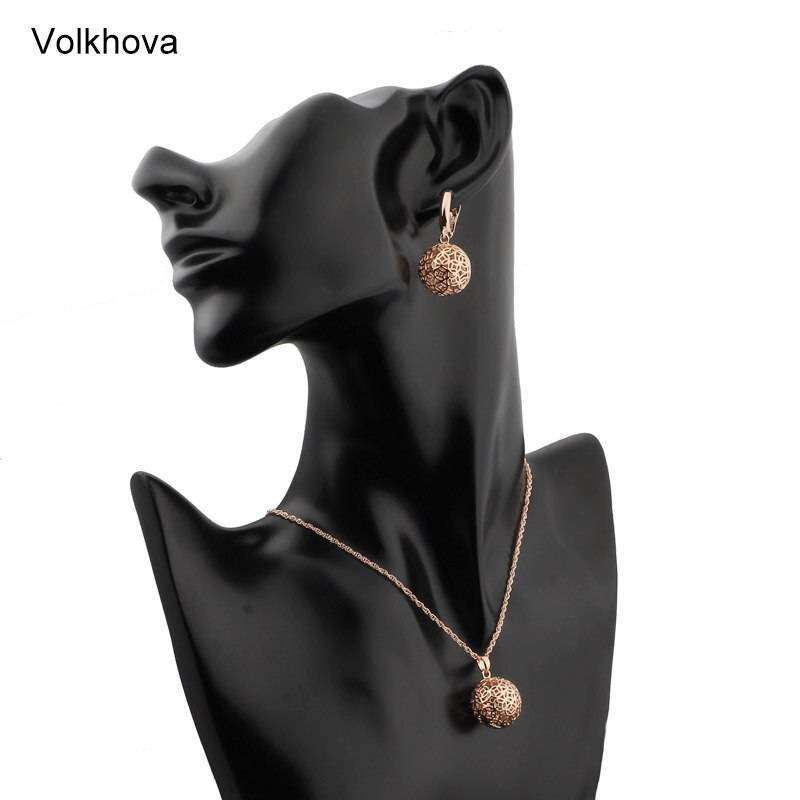 Volkhova Holle Bal Set Mode 585 Rose Goud Kleur Sieraden Kettingen Oorbellen Voor Vrouwen Partij Sieraden