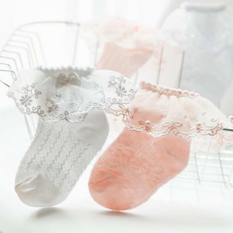 Spring Mesh Baby newborn Socks Lace Bow Girls Socks Cotton Children Ruffle Frilly Ankle Girl Baby Socks medias para bebes