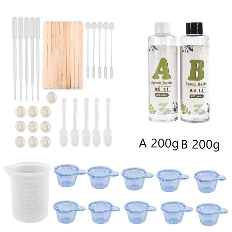 AB Epoxy Resin Complete Kit High Adhesive Glue Crystal Clear Hardener DIY Supplies Art Casting Resin Jewelry Making Accessories: A200g-B200g Set