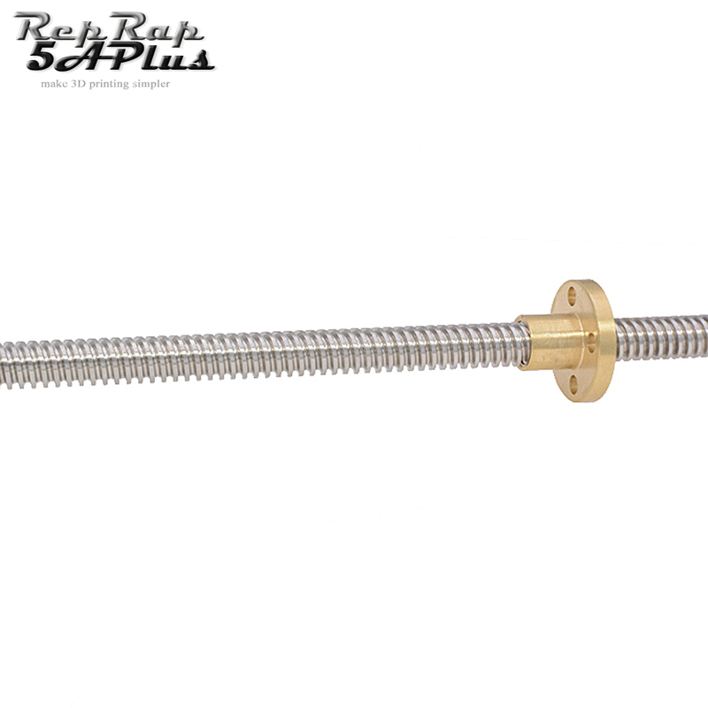 T8 Lead Screw OD 8mm Pitch 2mm Lead 4mm Length 300mm 400mm 500mm Threaded Rods with Brass Nut for Reprap 3D Printer Z Axis