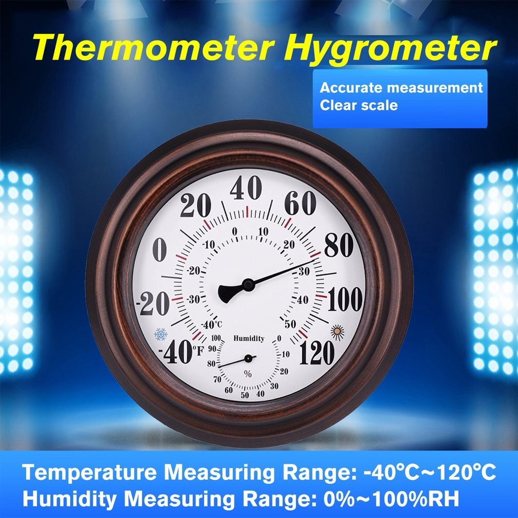 20cm Wall Thermometer Metal Dial Hygrometer Humidity Temperature Measurement Meter Indoor Room Decor Accessory