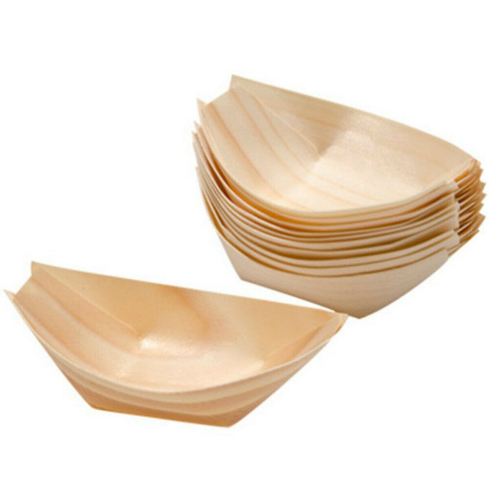 50pcs Pine Wood Serving Boat Disposable Food Tray For Home Catering Tool
