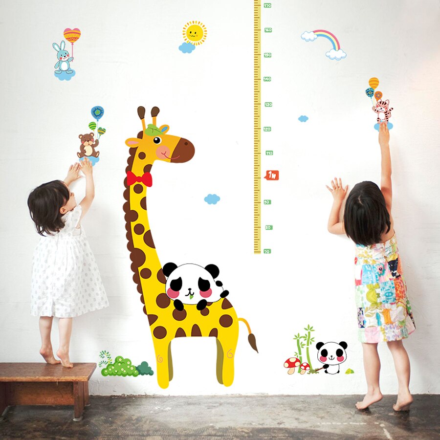Store tegneserie giraf wallstickers boligindretning stue børn soveværelse børneværelse dekoration højde måling diagram mærkat