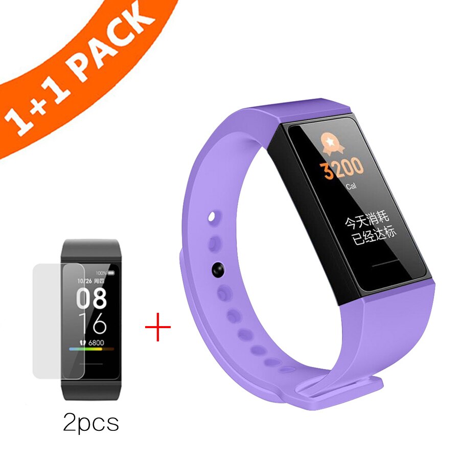 Pulsera para Xiaomi Redmi Band, correa de silicona para pulsera inteligente Redmi Band con Protector de pantalla: Púrpura