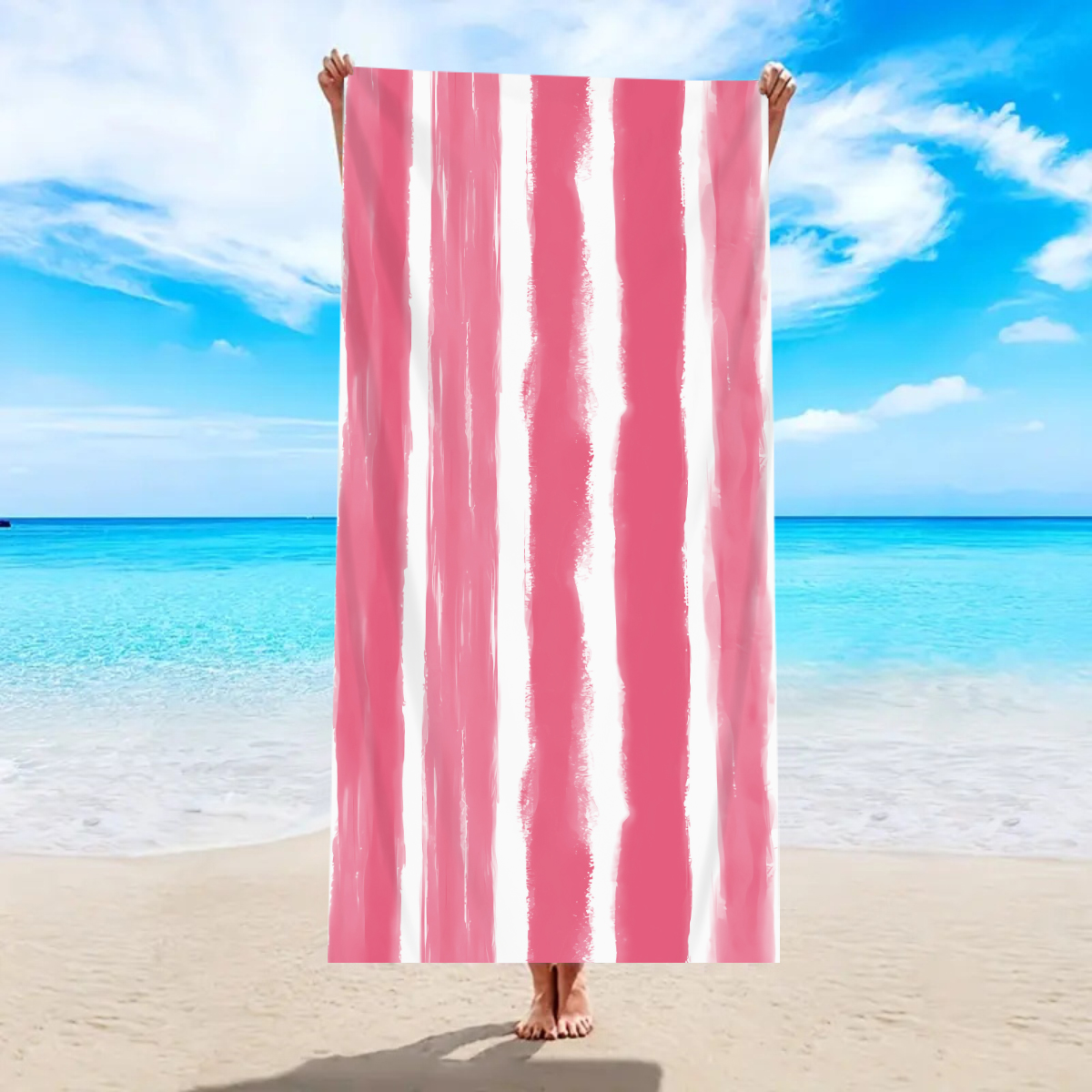 1pc modieuze kleurrijke gestreepte grote strandlaken, sneldrogende absorberende zwemstrandlaken, verkrijgbaar in meerdere kleuren: XS (veiligheidshulpmiddelen) / Roze