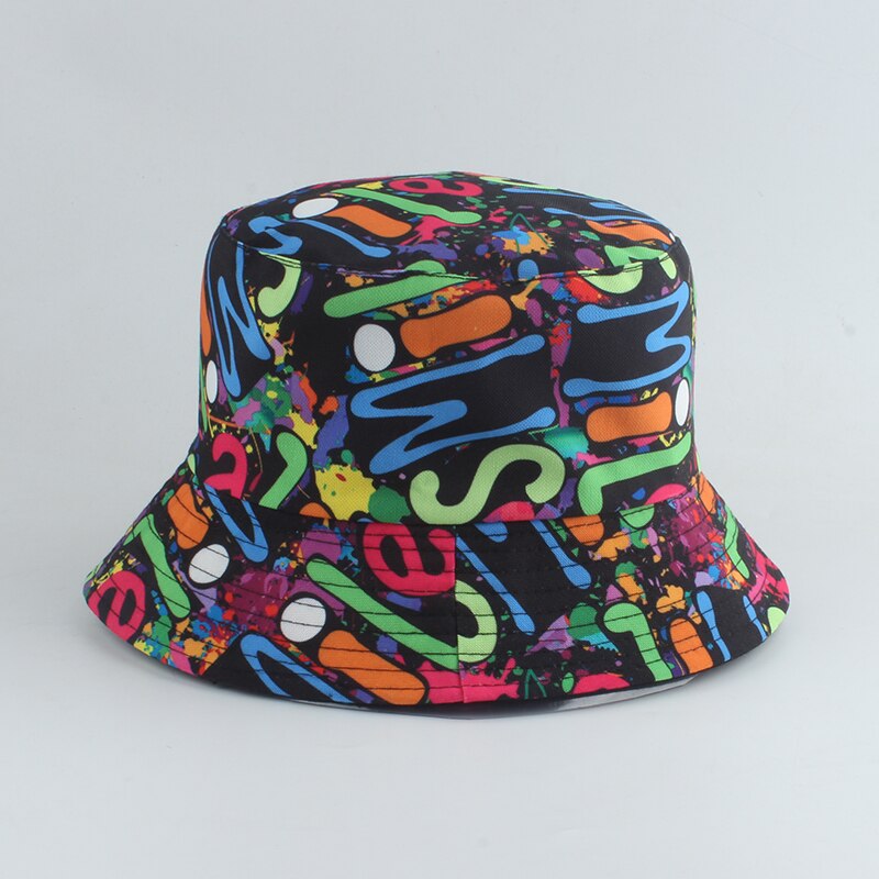 Sombrero de pescador con estampado de periódico para hombre y mujer, gorra Reversible de playa, Estilo Vintage, para verano: rainbow letters