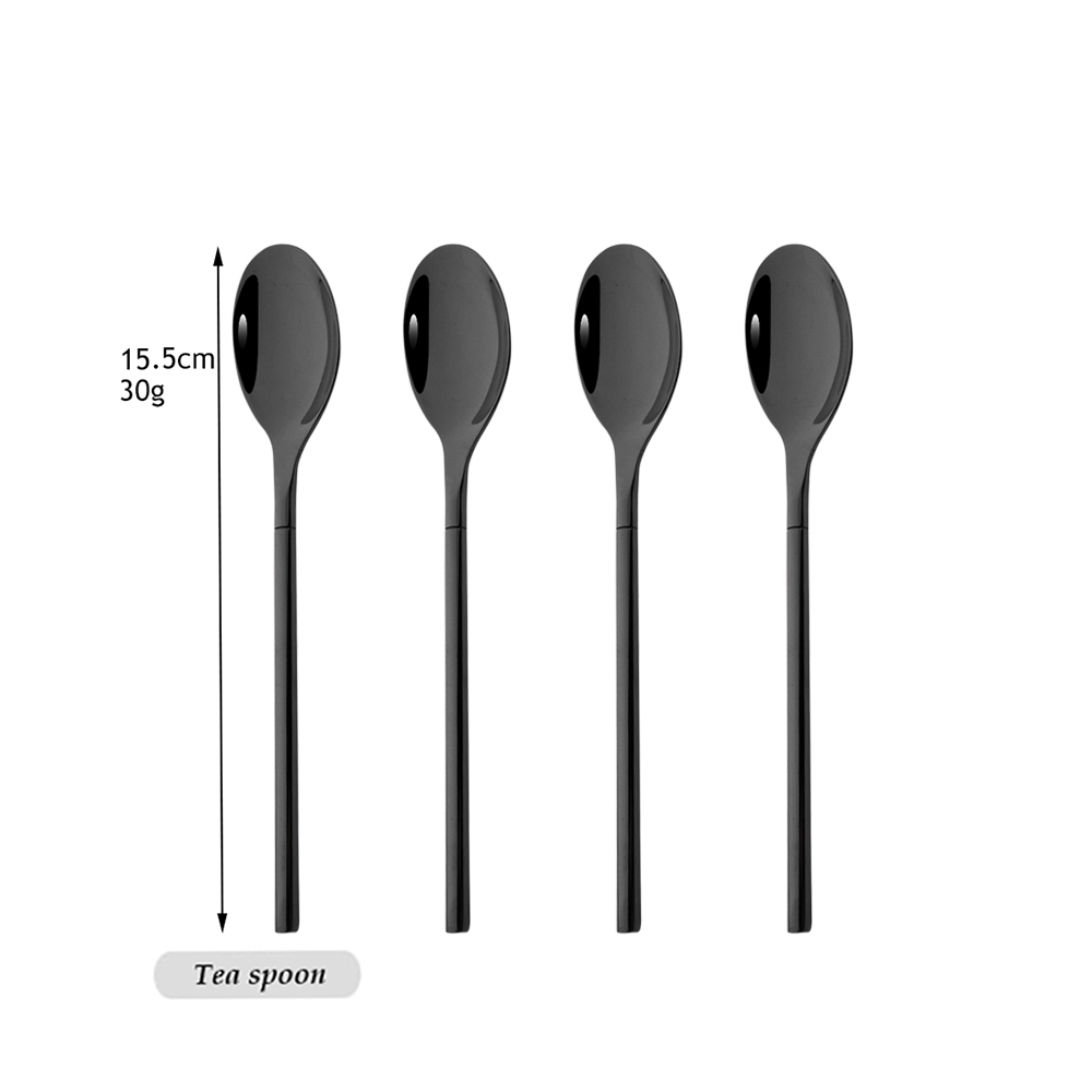 Drmfiy 4/16pcs Noir Ensemble de Vaisselle Couteaux Fourchettes Cuillères Couverts En Acier Inoxydable Couverts Couverts Cuisine Vaisselle: Black Teaspoon 4pcs