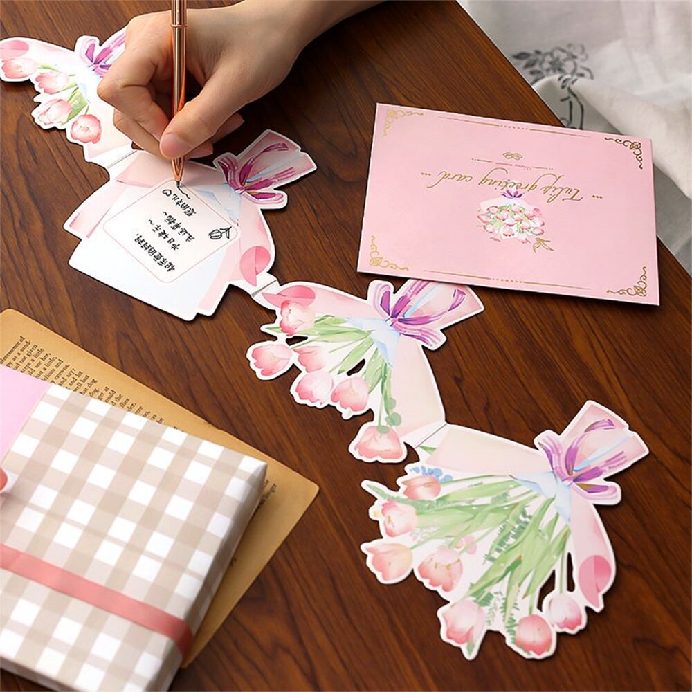 Kawaii Envelope with Folded Greeting Card Stationery Set Wedding Envelope Invitation Romantic Collage Decoration Material
