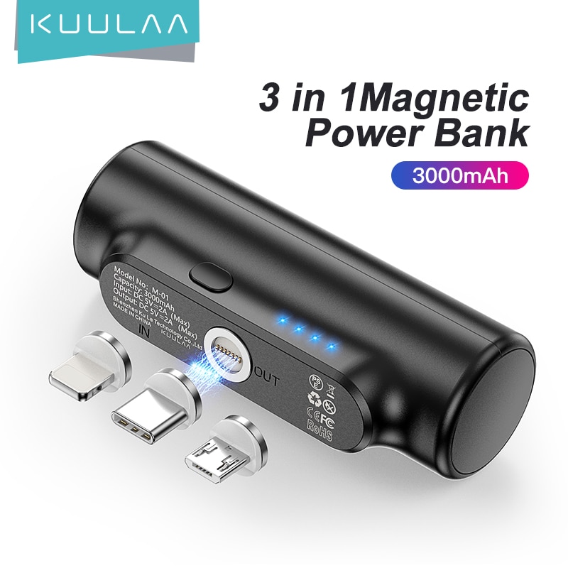 Kuulaa Magnetische Power Bank 3000Mah Mini Magneet Charger Powerbank Voor Xiaomi Emergency Mobiele Draagbare Magnetische Externe Batterij