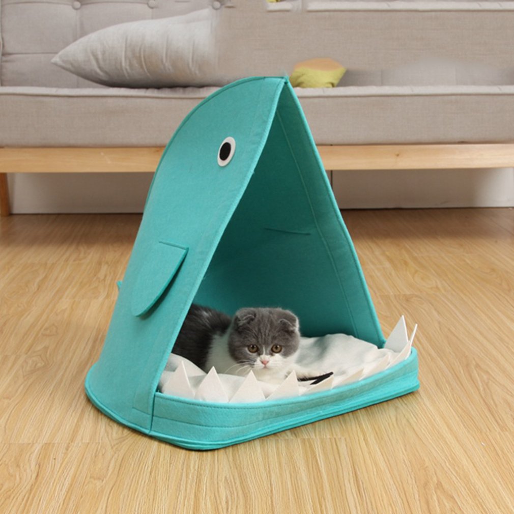 Pet Semi-enclosed Box Foldable Dog Cat Bed Anti-splashing House with Removable Mattress Puppy Cage Lounger Cat Dog Supplies