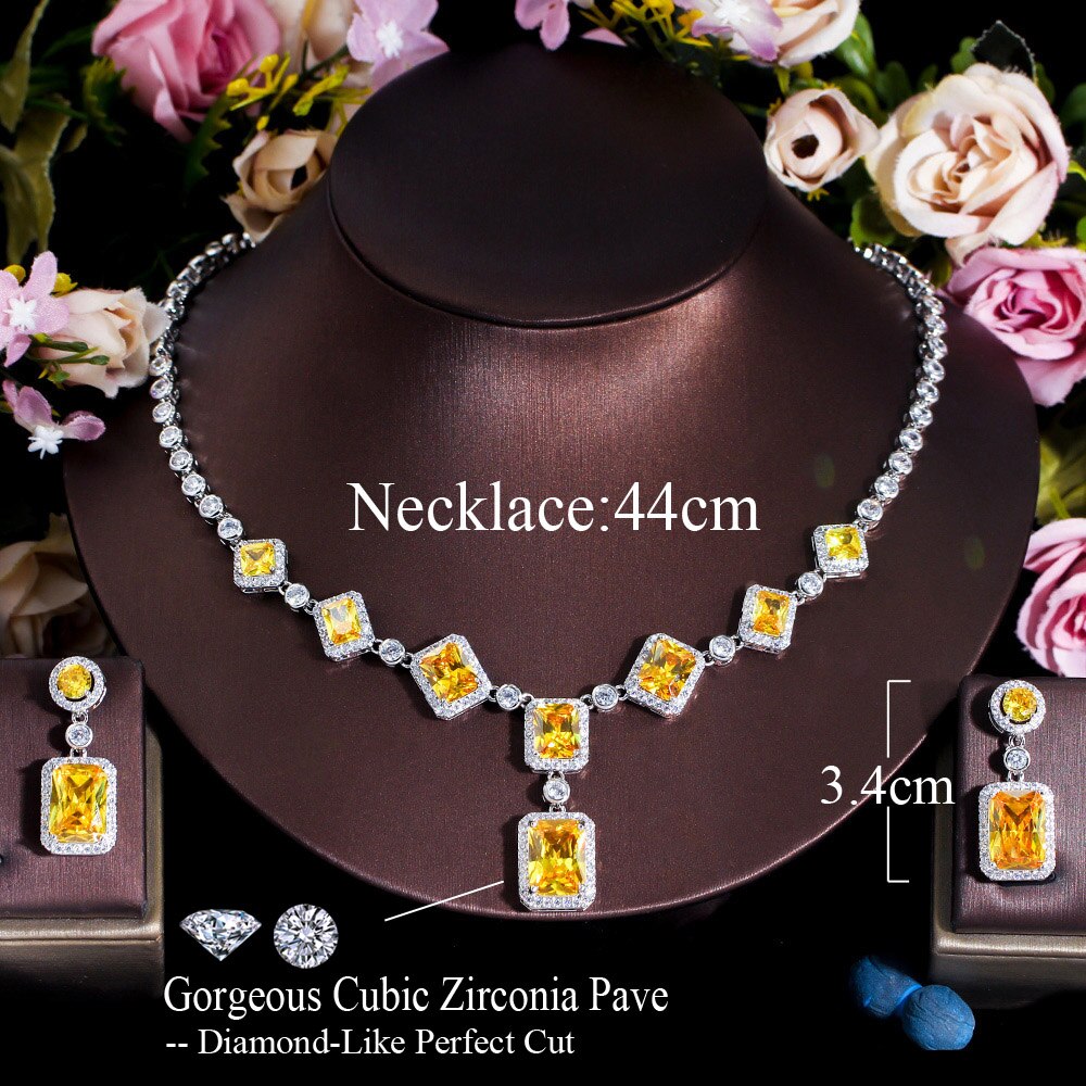 Cwwzircons White Cubic Zirkoon Verharde Bruiloft Bruids Ketting En Oorbellen Sets Sieraden Voor Vrouwen Party Dress Accessoires T626