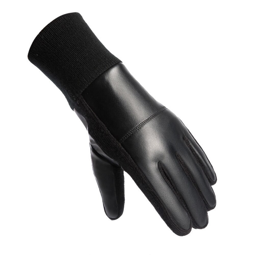 Nuevos guantes de cuero para abrigo de PU de invierno para hombre más guantes de conducción de terciopelo negro guantes de lana cálidos deportivos antideslizantes