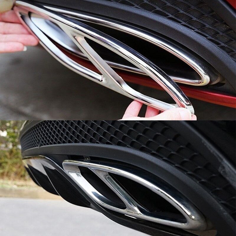 2x Chrome Stainless Steel Rear Cylinder Exhaust Pipe Cover Trim For