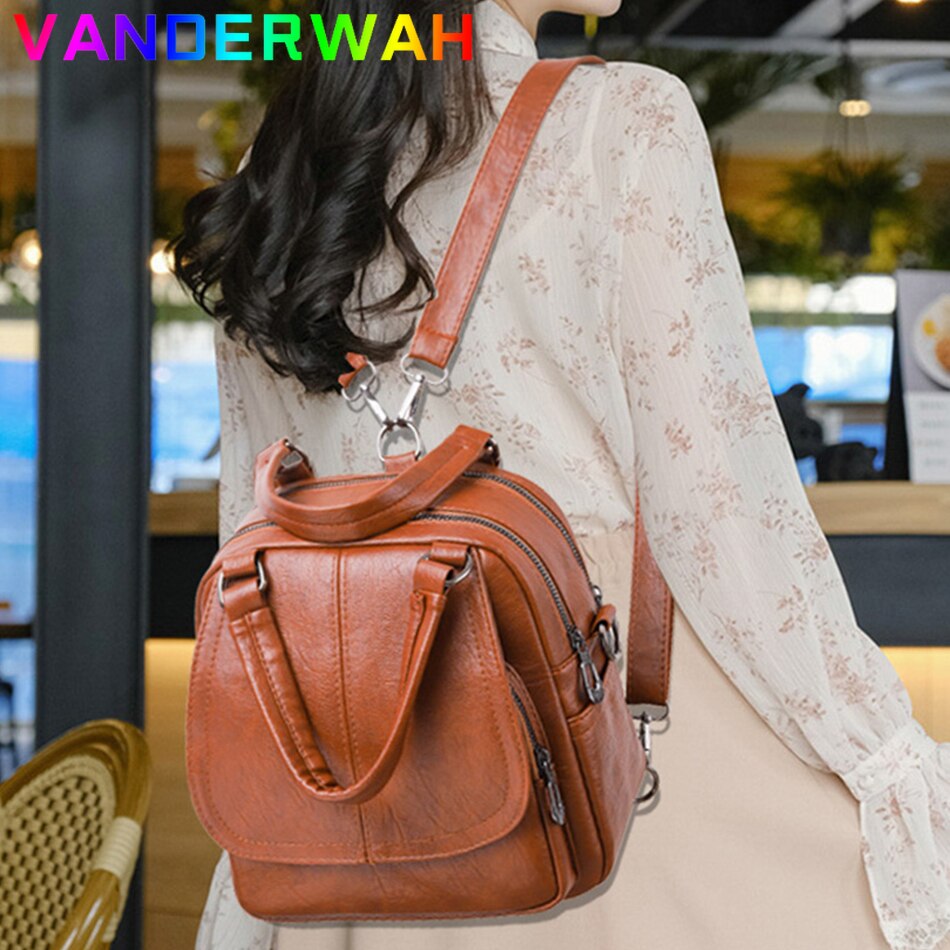 Women's Backpack Small Retro Bagpack Multifunctional Big Capacity Shoulder Crossbody Bag Female Travel Back Pack Mini Handbag