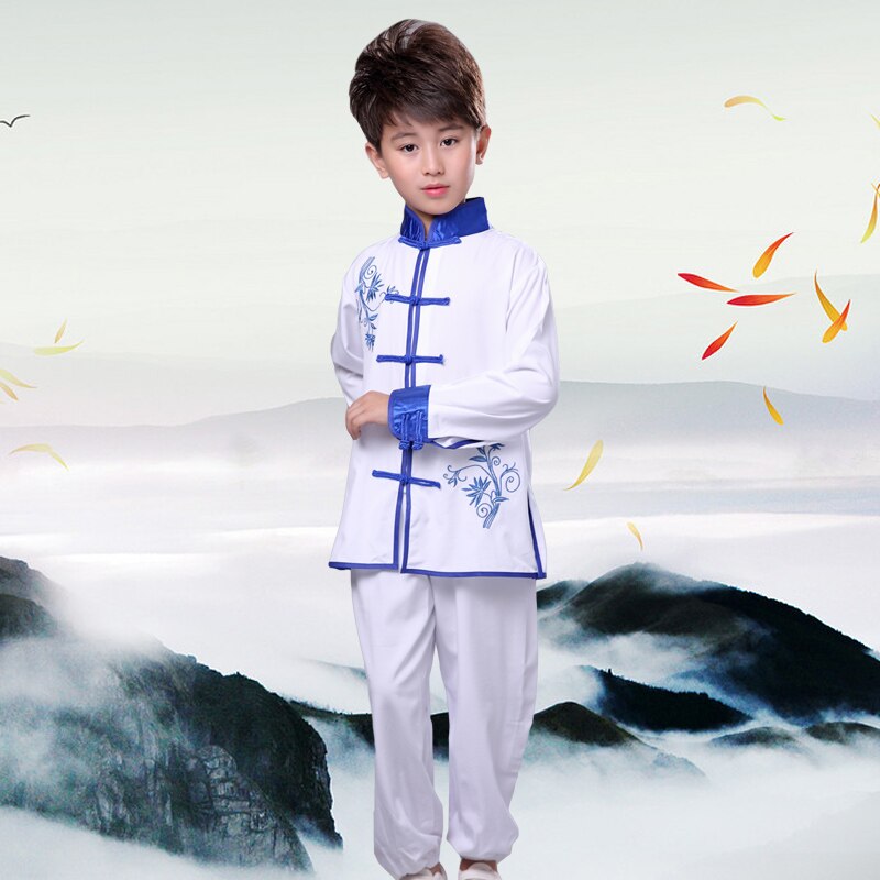 Traje de Kung Fu uniforme de artes marciales de 3 colores para niñas y niños ropa de Wushu tradicional china: dark blue / XXL