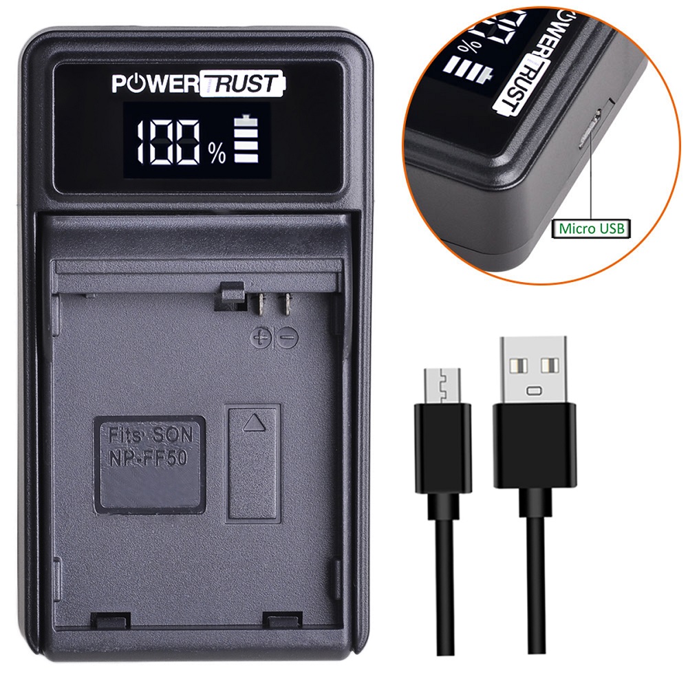 PowerTrust Rechargeable Battery Pack for Sony NP FF71, NP FF70, NP-FF71S Replacement INFOLITHIUM F Series Battery: 1x Charger