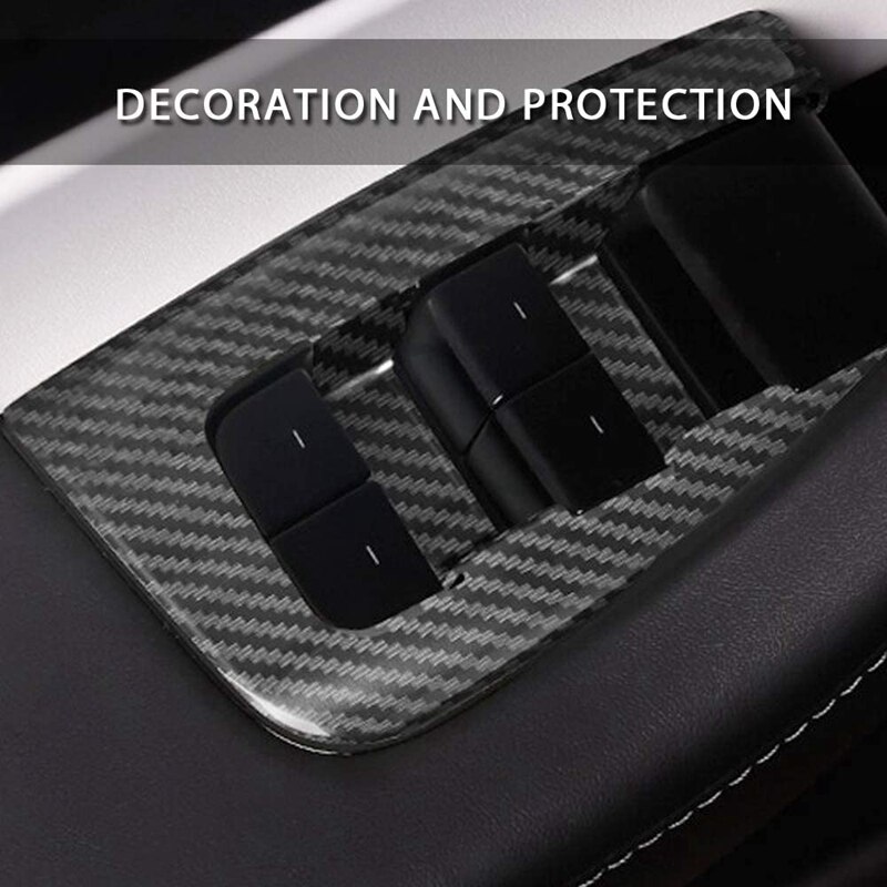 for Tesla Model Y Carbon Fiber Car Interior Window Lift Switch Button Panel Cover Frame Trim Car Accessories