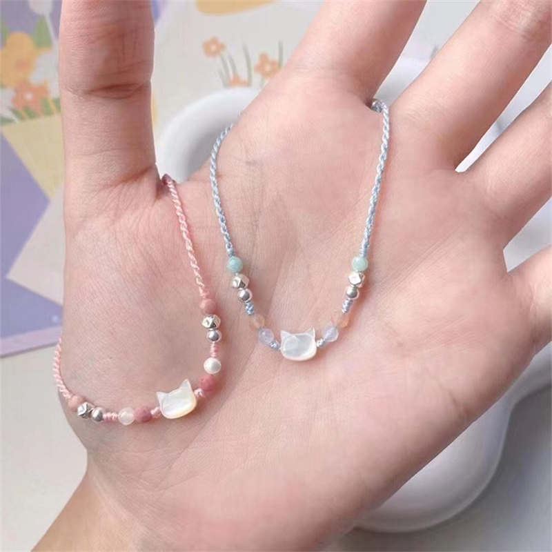 Pulsera de gato bonita hecha a mano para parejas, cuerda de mano única y para mujeres y hombres, pulsera tejida con cuentas, de joyería para la muñeca