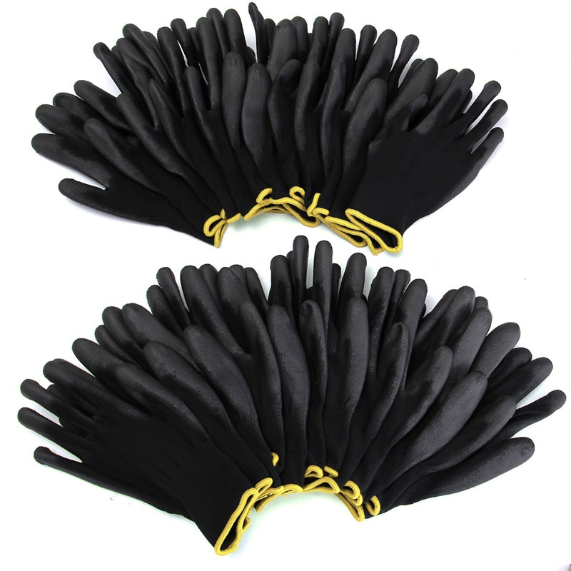 Aankomst 12 Paar Zwarte Nylon PU Werkhandschoenen Bouwers Grip Voor Palm Coating Handschoenen