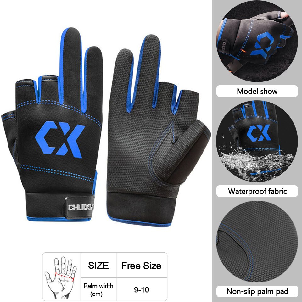 Männer Angeln Handschuhe Im Freien Nicht-slip Angeln Schutz Handschuhe Drei Finger Cut Sport Halbe Finger Handschuhe Angeln Wasserdicht: Type B Blue