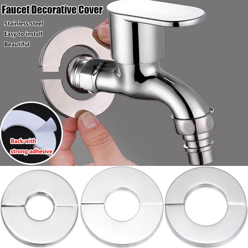 1Pc Zelfklevende Douche Kraan Decoratieve Cover Verchroomd Roestvrij Stalen Waterleiding Muur Covers Badkamer Accessoires