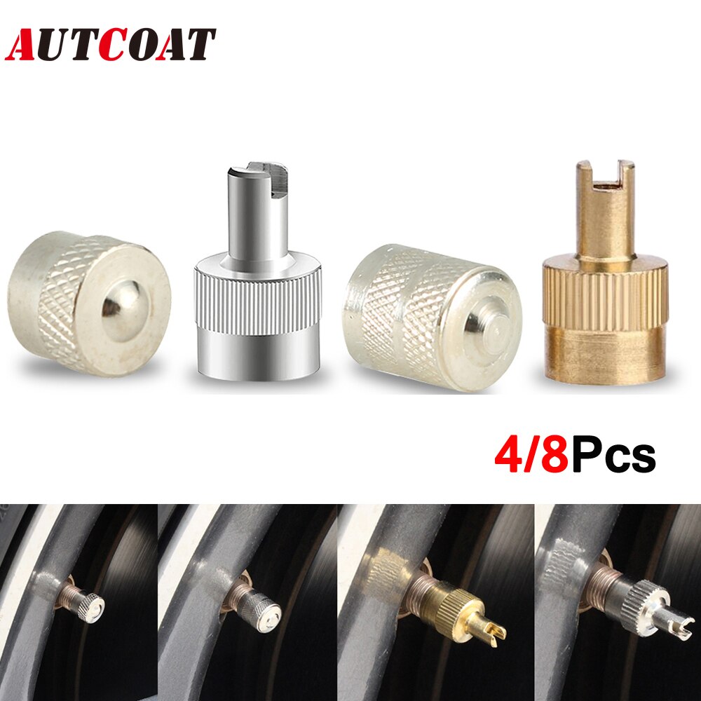 AUTCOAT 4/8Pcs Cuivre Fendue Fente Bouchon de Valve Avec Retrait de Noyau de Valve, Valve De Pneu D&#39;air Cache-Poussière Bouchon de Potence
