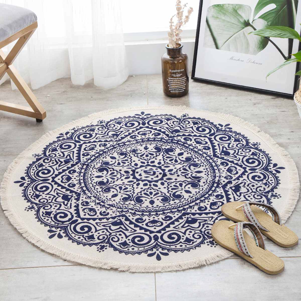 Ronde Tapijt Bohemian Patroon Tapijt Slaapkamer Bed Badkamer Computer Stoel Anti-Slip Mat Vloermat Romantische Woondecoratie Mat