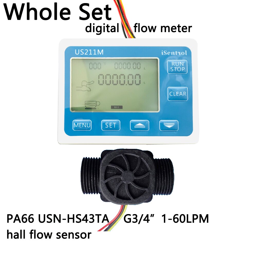 US211M Digitale Flow Meter En USN-HS43TA G3/4 "Totalisator Flow Meting Met Nylon Water Flow Sensor Turbine Flowmeter isentro: whole set