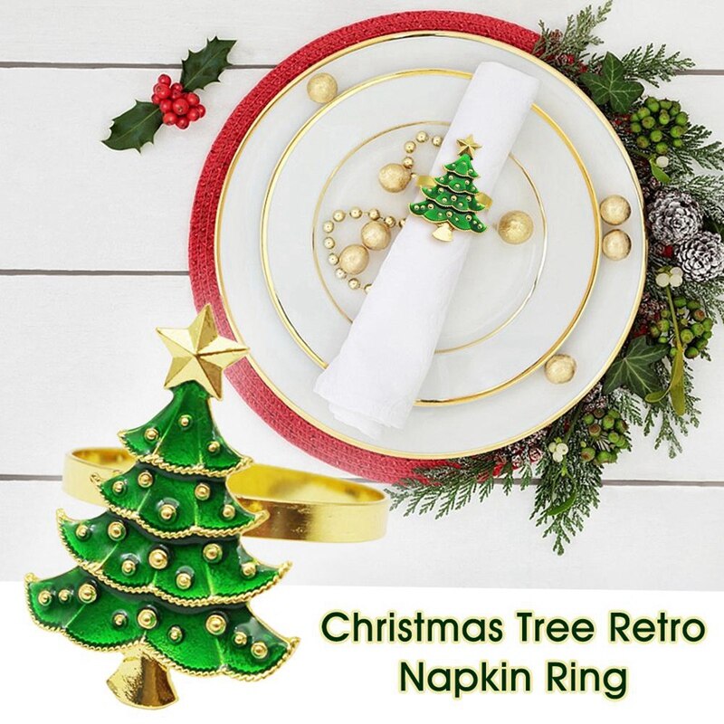 6 Stuks Prachtige Kerstboom Servetring Decoratieve Servet Houder Gesp Retro Rhinestone Craft Voor Kerst Decor